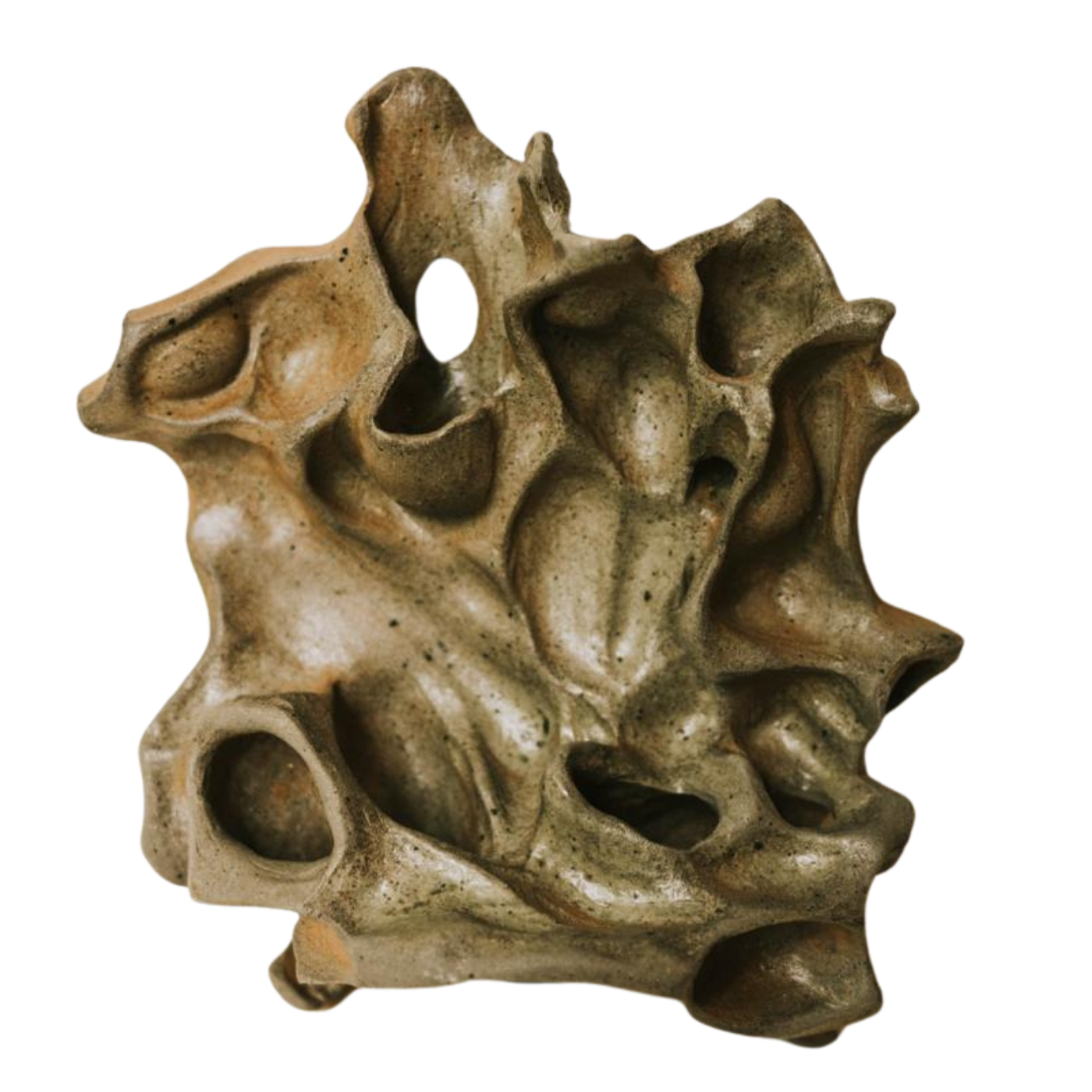 Handbuilt stoneware wall sculpture fired in a wood kiln without glaze. Ash and flame finish. Unique piece by ceramist Przemysław Gołębiewski, Berlin. Air plant compatible.